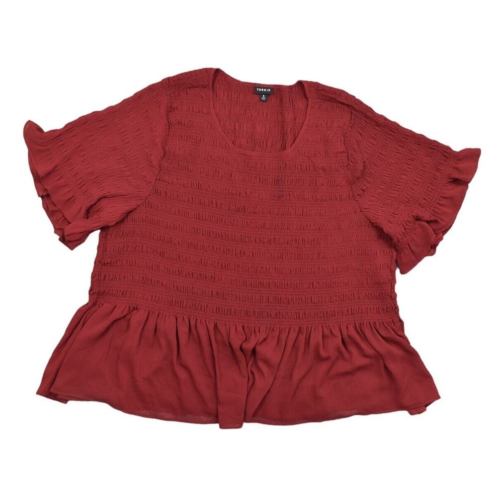 Torrid Plus Size 5 Red Blouse, Polyester Layered Short Sleeve Ribbed